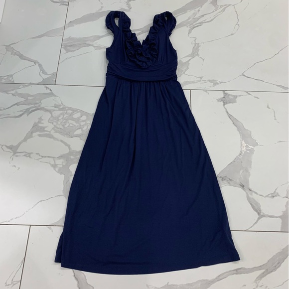 Lilly Pulitzer Leena Midi Dress Sz Small Navy Blue Ruffles Sleeveless Summer - Picture 1 of 11